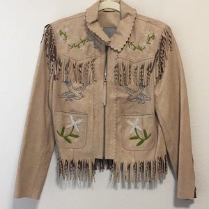 Double D Ranch Bead Fringe Western Leather Jacket